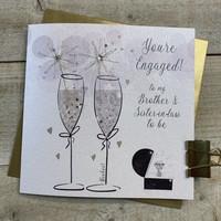 BROTHER & SISTER IN LAW TO BE ENGAGEMENT CARD - RING & SPARKLER FLUTES (D29)
