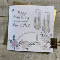 MUM & DAD ANNIVERSARY CARD - FLUTES & FLOWERS (D41)