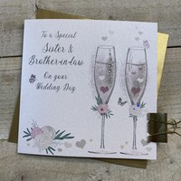 SISTER & BROTHER IN LAW WEDDING CARD - FLUTES & FLOWERS (D23)