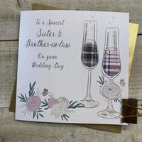 SISTER & BROTHER IN LAW WEDDING CARD - TARTAN FLUTES  (D61)