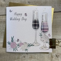 WEDDING CARD - TARTAN FLUTES &  FLOWERS (D63)