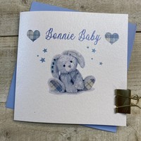BONNIE BABY SCOTTISH NEW BABY (BOY) CARD - BLUE BUNNY (D66)