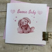 BONNIE BABY SCOTTISH NEW BABY (GIRL) CARD - PINK BUNNY (D67)