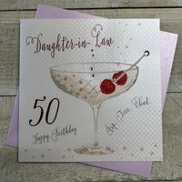 DAUGHTER-IN-LAW 50TH BIRTHDAY, RASPBERRY COUPE GLASS (B103-DIL50)