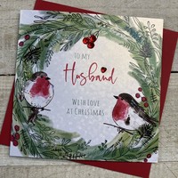 HUSBAND - CHRISTMAS WREATH & ROBINS CHRISTMAS CARD (C23-37)