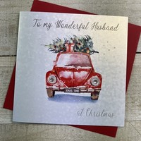 WONDERFUL HUSBAND - CAR CARRYING CHRISTMAS TREE CHRISTMAS CARD (C23-57 & XC23-57)