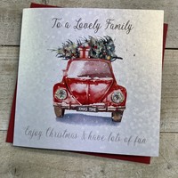 TO A LOVELY FAMILY - CAR CARRYING CHRISTMAS TREE CHRISTMAS CARD (C23-66)
