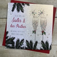 SISTER & HER PARTNER - FLUTES WITH SPARKLERS CHRISTMAS CARD (C23-88)