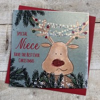 SPECIAL NIECE - REINDEER WITH LIGHTS CHRISTMAS CARD (C23-97)