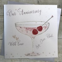 ON OUR ANNIVERSARY, RASPBERRY COUPE GLASS  (XB260)