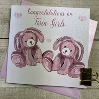 TWIN GIRLS CARD, PINK BUNNIES (D202)