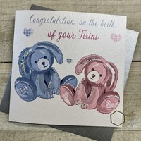 TWINS CARD, BLUE & PINK BUNNIES (D204)