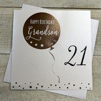 GRANDSON 21ST BIRTHDAY, GOLD BALLOON (KM17-21)