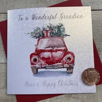 WONDERFUL GRANDSON - CAR CARRYING CHRISTMAS TREE CHRISTMAS CARD (C23-128)
