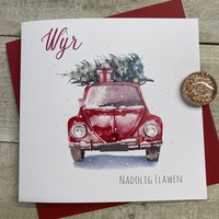 WELSH CHRISTMAS - WYR CAR CARRYING CHRISTMAS TREE (W-C23-128)