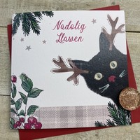WELSH CHRISTMAS - BLACK CAT WITH ANTLERS (W-C23-22)