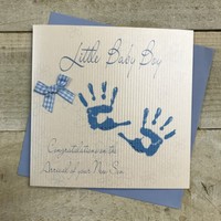LITTLE BOY CONGRATULATIONS ON THE ARRIVAL OF YOUR SON, BLUE HANDPRINTS (BD229 - SALE)